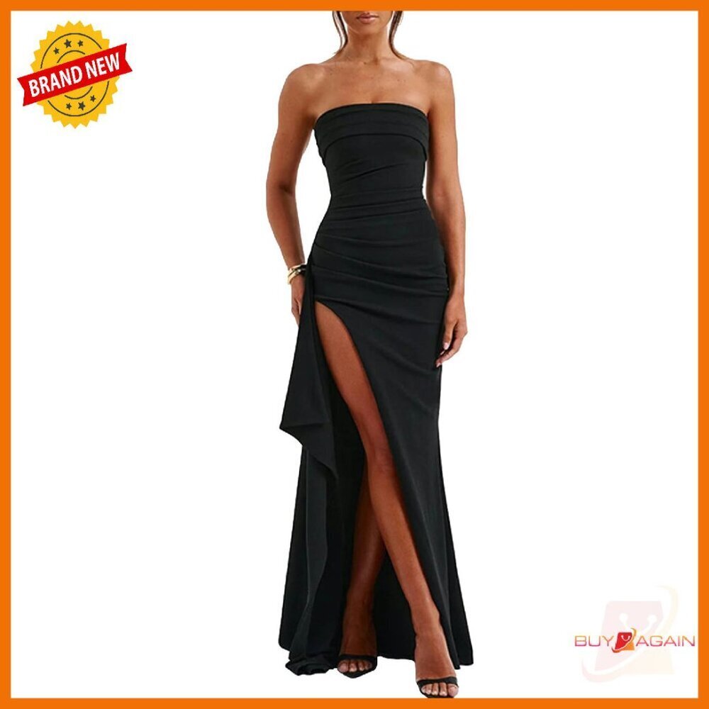 Strapless Backless Long Prom Dress with High Split Formal Gown